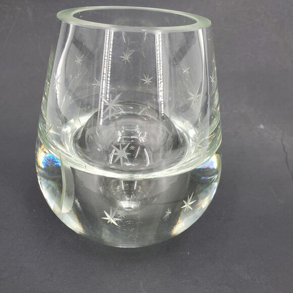 Blown Crystal Moon & Stars Etched Clear Bubbble Art Glass Vase MCM Poland 2 Side - Picture 3 of 10